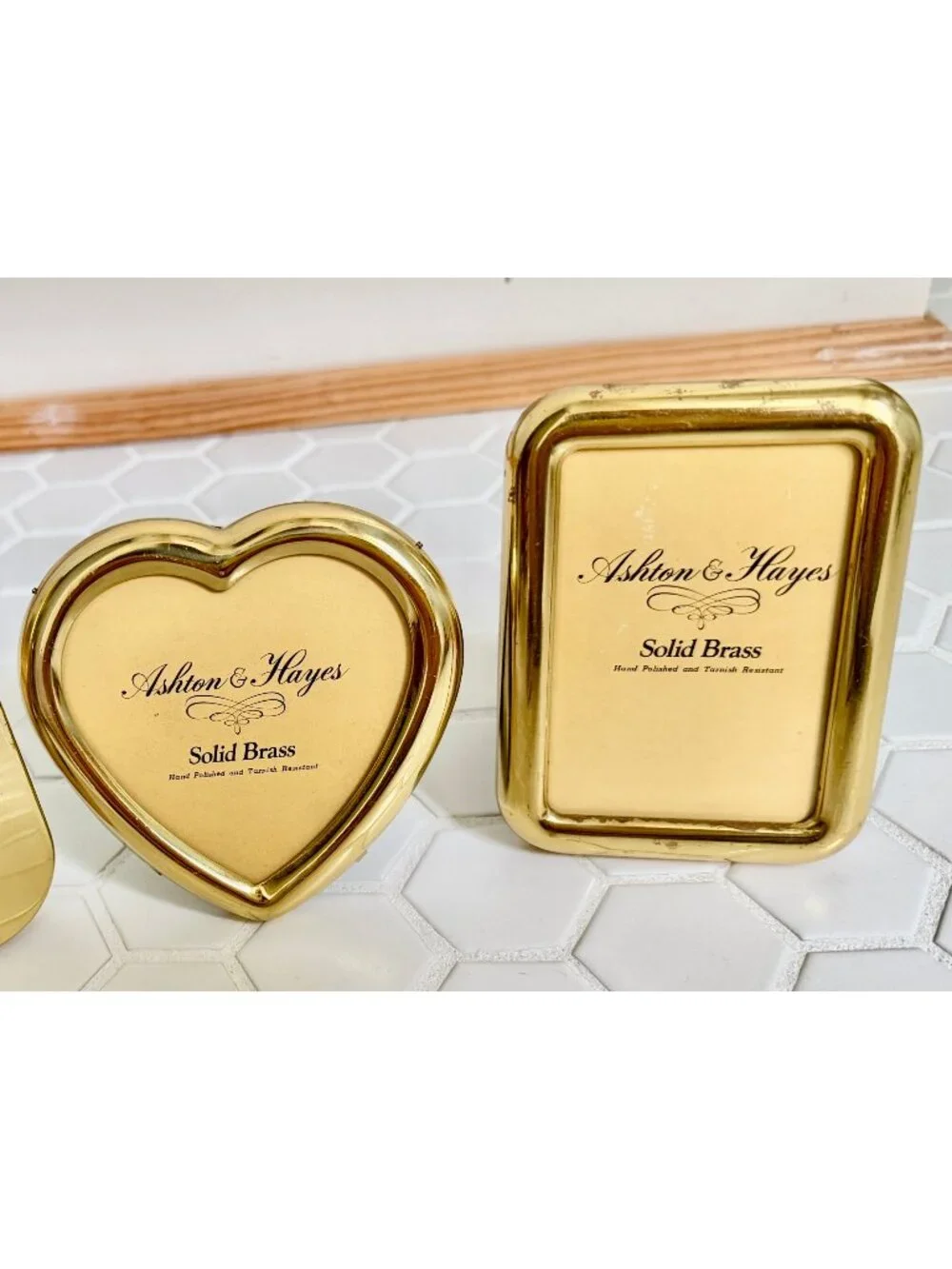 Vintage Ashton & Hayes Solid Brass Picture Frames Set of 2 Heart & Rectangle